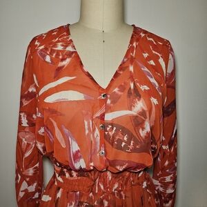 Enfocus Studio Vibrant Orange and White Long Sleeve Dress